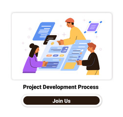 Poster - project development process teamwork collaboration people working on digital project colorful elemen