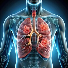 Wall Mural - detailed illustration of human lungs showcasing standard scale and anatomy features. generative ai