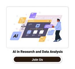 Poster - AI in research and data analysis concept Man interacting with digital interface displaying charts and diagrams in abstract background