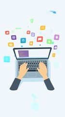 Aufkleber - Software developer codes new apps on laptop in modern office, fully immersed in work, creating digital solutions for various platforms. Image symbolizes tech industry's fast paced, dynamic nature