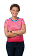 © Krakenimages.com - Beautiful young african american woman wearing glasses over isolated background happy face smiling with crossed arms looking at the camera. Positive person.