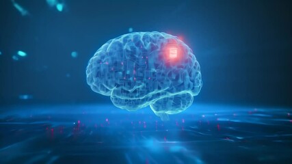 Poster - Glowing digital brain with intricate circuits and data flow, symbolizing artificial intelligence and technology innovation