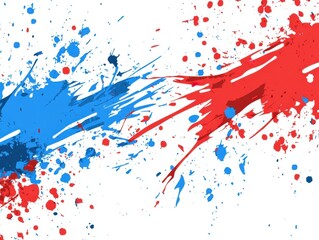 Red and blue paint splatters on a white background, clip art for American National Flag Generative AI