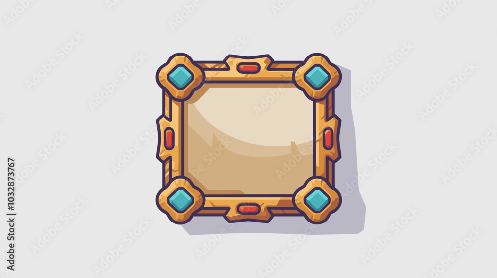 Empty square golden frames in medieval style for game ui design. Vector ...