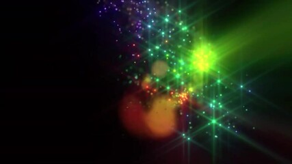 Wall Mural - abstract green and colorful lights with a starburst effect on a black background.