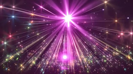 Wall Mural - abstract background with bright pink and purple light rays and colorful sparkles.