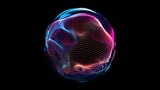 Abstract neon sphere with glowing dots on dark background, vibrant digital art illustration for technology design