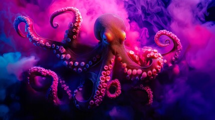 Poster - colorful octopus on a dark background.