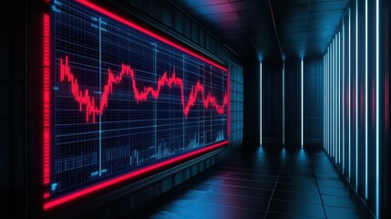 Poster - Futuristic data visualization in a modern space with red and blue light accents.