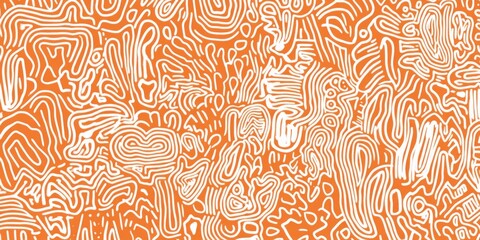 orange and white line drawing, repeating pattern of doodles 