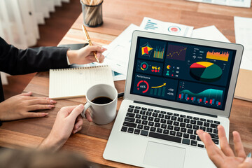 Poster - financial data analysis dashboard by fintech bi or business intelligence display on laptop screen to