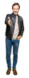 © Krakenimages.com - Middle age handsome man wearing black leather jacket smiling friendly offering handshake as greeting and welcoming. Successful business.