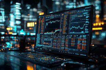Fototapete - An online trading platform displaying live updates of stock prices, making it accessible for individuals to invest. Concept of technology.