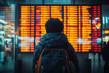 Aufkleber - a trader following global stock indices, demonstrating the interconnectedness of world markets and t