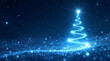 © Melissa - Glowing Christmas tree with blue light trails and starry background.