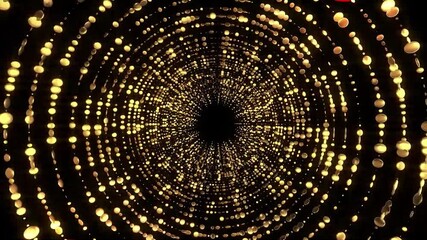 Wall Mural - abstract gold glowing circles form a spiral shape on a black background.