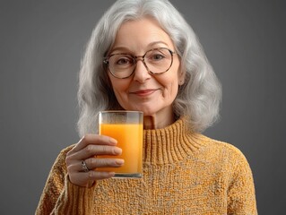 Poster - Aging Woman Sipping Orange Juice