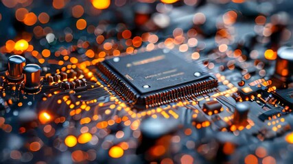 Poster - Close-up of electronic circuit board with microchips