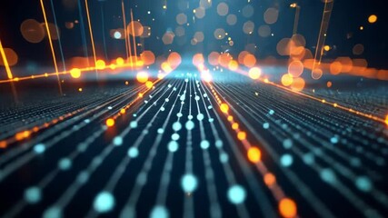 Aufkleber - Glowing lines and colorful particles converge in a mesmerizing display, creating a vibrant digital landscape that symbolizes modern technology and innovation.