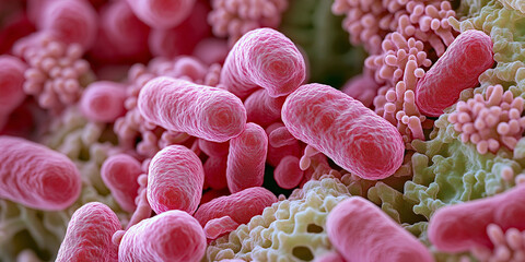 Poster - Microscopic view of bacteria cells multiplying and forming a biofilm