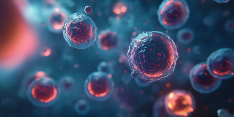 Poster - Microscopic view of cells reproducing and multiplying showing cell division and regeneration