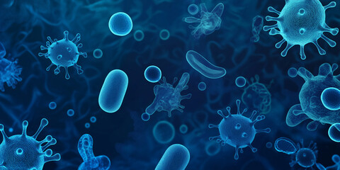 Aufkleber - Microscopic view of viruses and bacteria floating in a medium