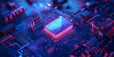 Poster - Cpu is glowing on motherboard with blue and purple lights