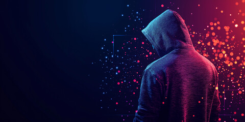 Poster - Hacker standing in front of digital data stream