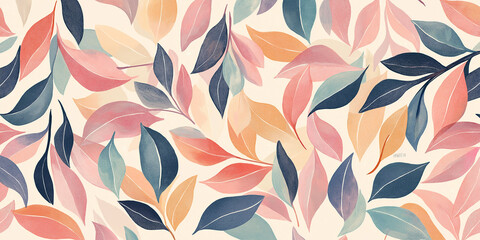 Aufkleber - Seamless pattern of colorful leaves falling on white background