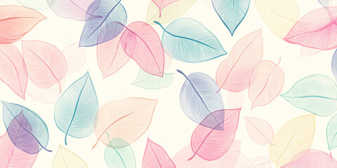 Aufkleber - Pastel colored leaves pattern forming a nature background