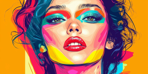 Poster - Beautiful woman with colorful makeup posing for beauty portrait