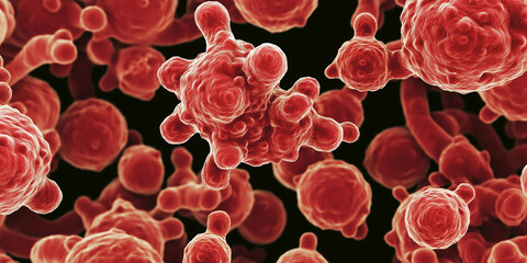 Poster - Microscopic view of cancer cells mutating and dividing