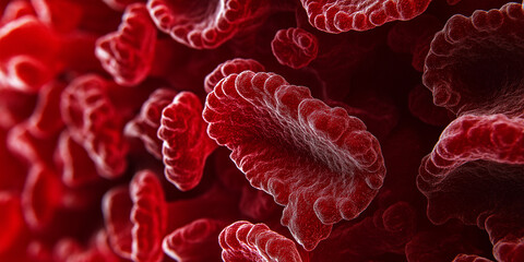 Poster - Microscopic view of mutating red blood cells flowing in vein