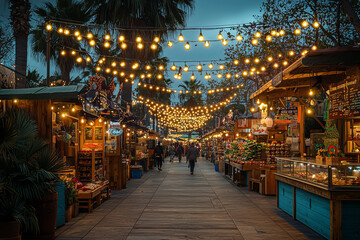 Poster - night markets filled with colorful lights, food stalls, and shoppers highlight the vibrancy of city 
