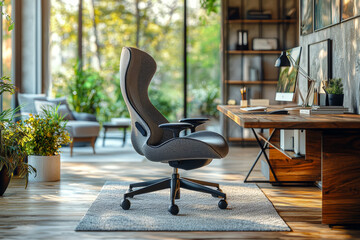 Poster - images of home office setups with ergonomic chairs and organized desks reflect a focus on comfort. c