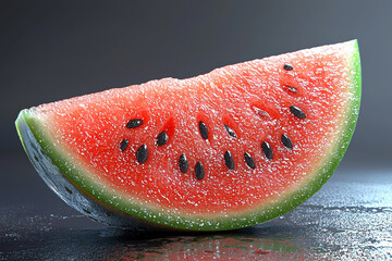 Sticker - A watermelon slice isolated from the background shows its vibrant red flesh and black seeds. Concept of fruit isolated from background.