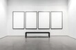 © Solo Leveling - A minimalist art gallery featuring four empty frames and a bench, inviting contemplation and interpretation.
