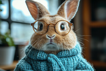 Poster - A rabbit dressed as a doctor reflects the burden of healthcare professionals. Concept of animals in human roles.