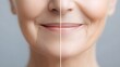© Alpha - Before and after close-up of a senior woman, showing deep laugh lines and sagging skin transitioning to a plump, youthful, radiant complexion