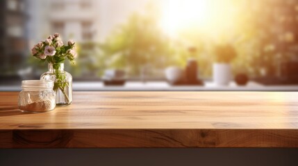 Wall Mural - A table with a vase of flowers and a jar of salt