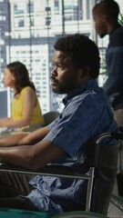 Poster - vertical video software technician with disability in inclusive workplace working with machine learn