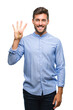 © Krakenimages.com - Young handsome man over isolated background showing and pointing up with fingers number four while smiling confident and happy.