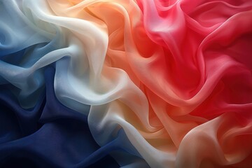 French Flag Wavy Silk Background - Abstract National Symbol in Red, White, and Blue