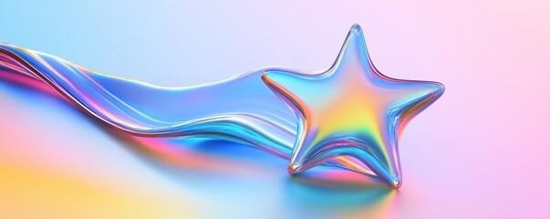 Poster - Colorful iridescent star on pastel background, creative abstract concept
