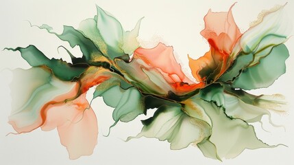 Wall Mural - Abstract Fluid Art with Green and Orange Hues