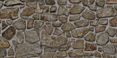 Abstrack background of a rustic stone wall. Shaped and sized stones held together by mortar. Textured and historically rich appearance. Construction, rustic aesthetics concept illustration, wallpaper.