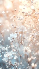 Poster - delicate white flowers with soft bokeh in gentle sunlight, dreamy nature concept
