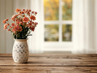 Aufkleber - Bouquet of flowers standing on empty wooden table