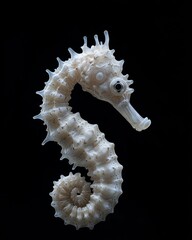 the Whiteâ€™s Seahorse, portrait view, white copy space on right, Isolated on black Background