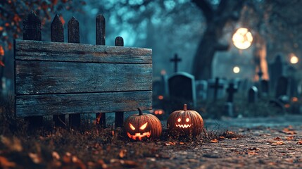 Sticker - Halloween pumpkins lighting up a spooky graveyard path at night